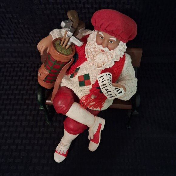 Department 56 Possible Dreams Checking It Twice Golfing Santa on Bench Golf Bag - Picture 2 of 11
